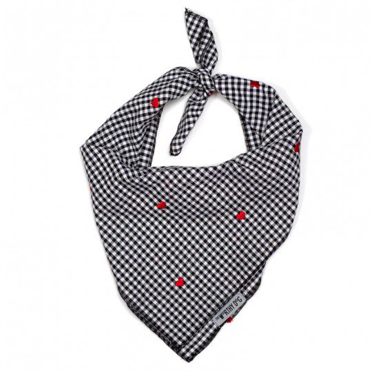 Gingham hearts tie bandana for dogs