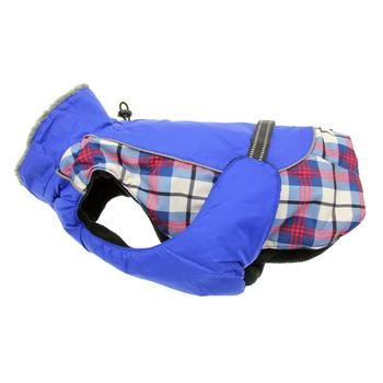 All weather royal blue and plaid coat for dogs