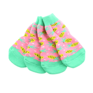 Pink and green non-skid dog socks