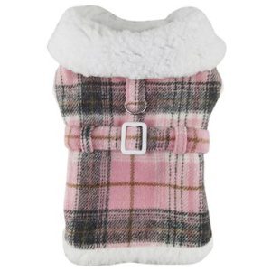 Pink and white harness coat for dogs