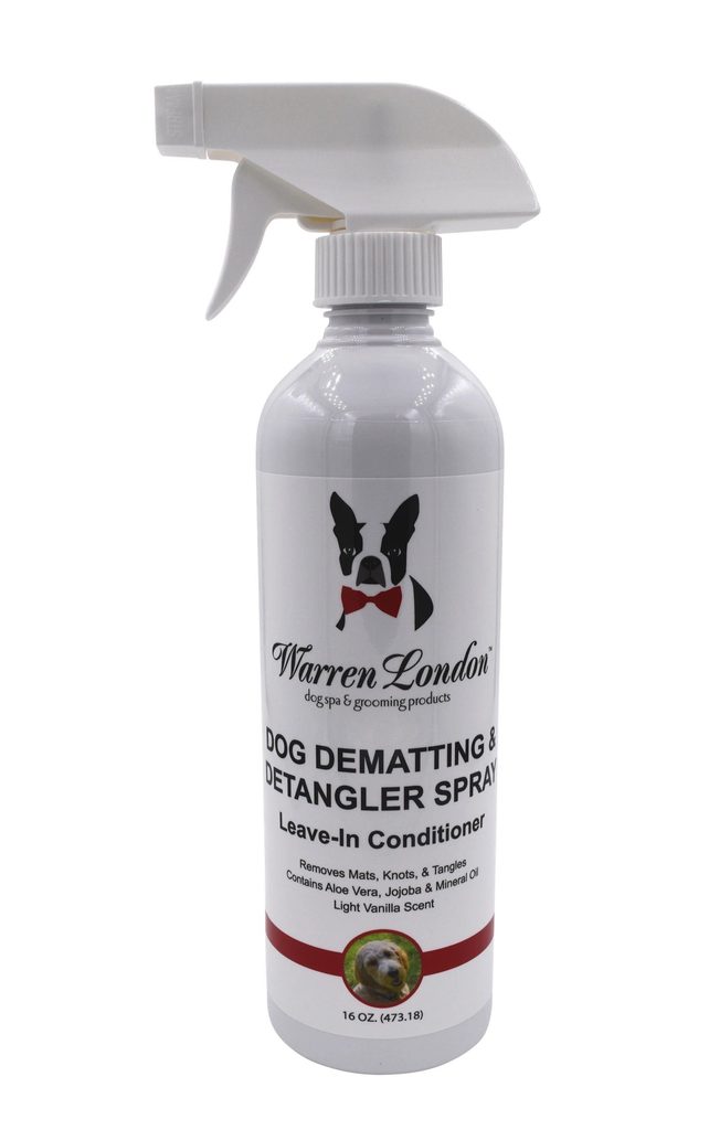 A bottle of dog dematting and retangler spray
