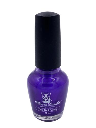 A purple bottle of nail polish with black cap.