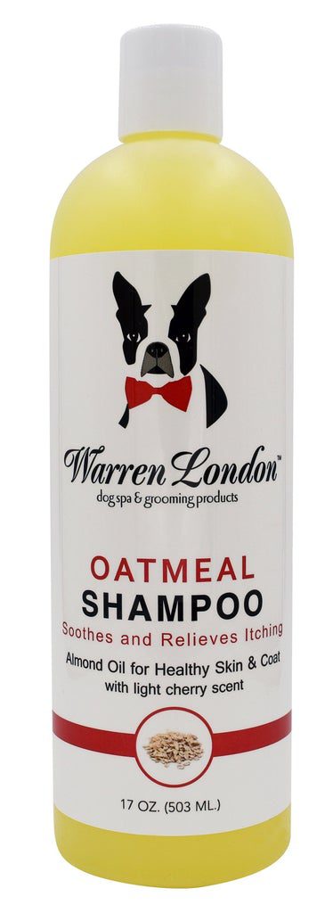 A bottle of oatmeal shampoo for dogs.