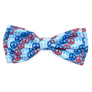 A bow tie with many peace signs on it