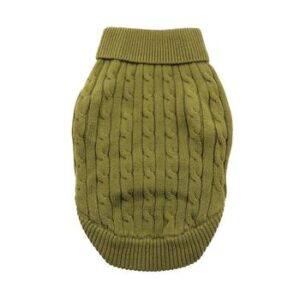 Herb green cotton cable knit dog sweater