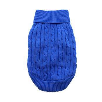 A blue sweater is sitting on the floor.