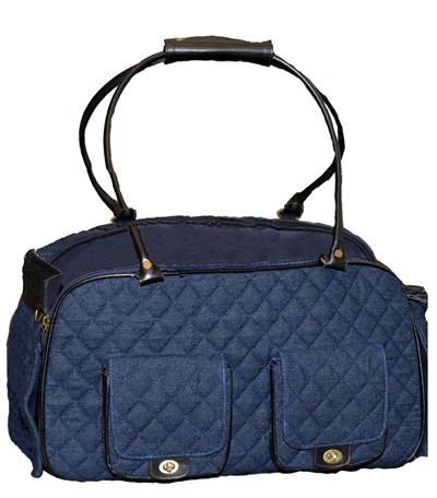 A blue bag with two pockets on the front.