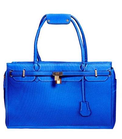 A blue purse is shown with a lock.
