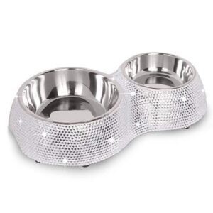 Silver crystal dining bowl for dogs
