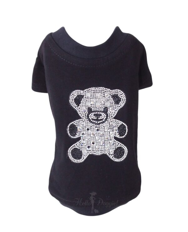A black shirt with a teddy bear on it