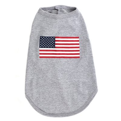 A gray shirt with an american flag on it.