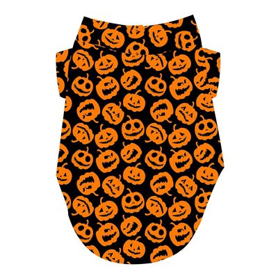 A black and orange pumpkin pattern on the back of a shirt.