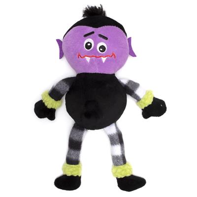 A purple and black stuffed animal with teeth.