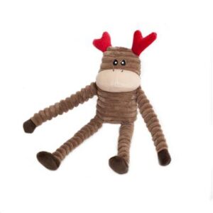 A stuffed monkey with antlers on it's head.