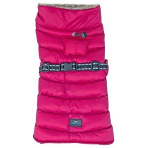 A pink coat with a belt on top of it