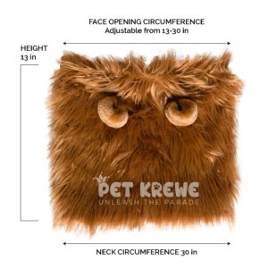 A brown furry bag with two eyes and one eye.