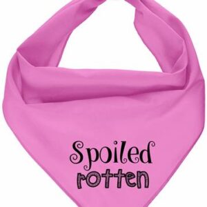 A pink bandana with the words " spoiled rotten " written on it.